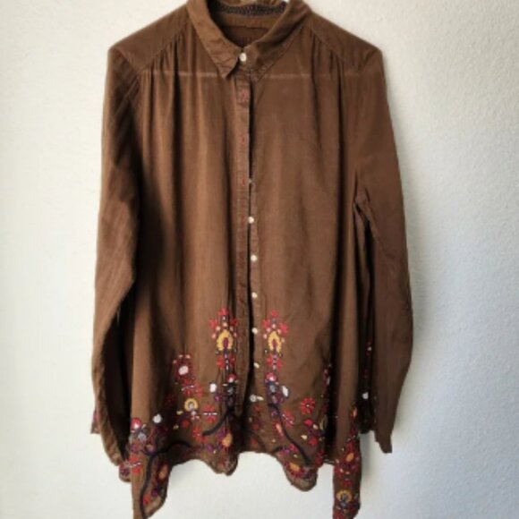 Johnny Was 3J Workshop embroidered blouse, Size M, Brown - Picture 1 of 8